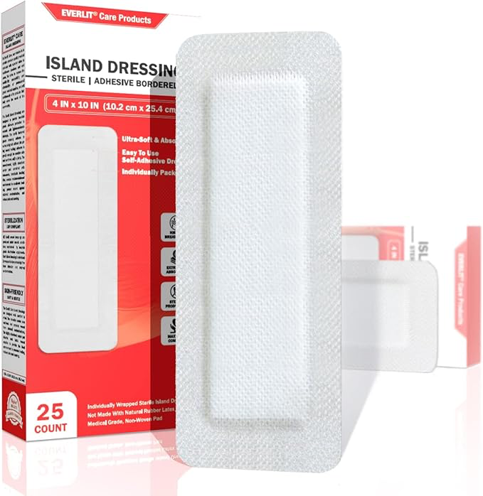 Gasa con borde adhesivo (4 x 10 pulgadas, paquete de 25 und
