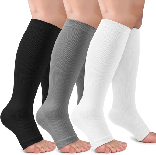 Medias de compresión de cobre para mujeres y hombres, 20-30 mmHg con punta abierta